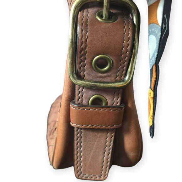 Vintage Coach Zoe Embroidered Pieced Whiskey Leather With Bow- Preowned, EUC - Picture 4 of 10